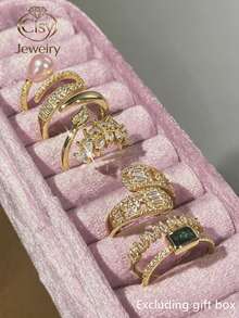 Set Of 5 Charming Cubic Zirconia Rings, Women's Wedding Anniversary Gift (Gift Box Not Included) - 1# - View 3