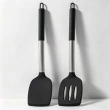 2pcs Silicone Spatula Set, Solid And Hollow Spatula, Suitable For Non-Stick Cookware, Heat-Resistant Cooking Utensils, Can Cook Fish, Eggs, Steak (Khaki) - Khaki - View 12