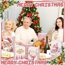 24/12/4 Stücke rosa Weihnachtspapiertüten mit Rentier-, Schneeflocken- und Weihnachtsbaum-Muster, niedliches Weihnachtsthema Design bedruckte tragbare Geschenktüten geeignet für Feiertagsparty, Klassenzimmer Weihnachtsgeschenkaustausch, Winterparty-Geschenke, Weihnachtsdekoration, Weihnachtstüten - Weihnachtsgeschenktüte, zufällige Auswahl - Übersicht 3