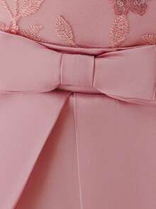 Baby Girls Round Neck Sequin Embroidered Satin Cute Flower Girl Birthday Train Dress Suitable For Party, Fabric Pattern Randomly Cut, Headband Not Included - Dusty Pink - View 9