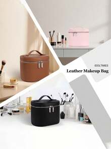 Dedoo Travel Makeup Bag PU Cosmetic Storage Bag With Handle, Large Capacity Toiletry Organizer, Suitable For Toiletries, Skincare Beauty Essentials, Travel Necessities - Multicolor - View 4