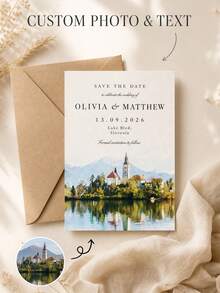 1pc Customized Watercolor Wedding Invitations For The Venue, Brad Lake Wedding Notification Cards, Personalized Sketch Notepads For The Wedding Location, Destination Wedding Stationery, Customized Castle Wedding Invitations. - Multicolor - View 10