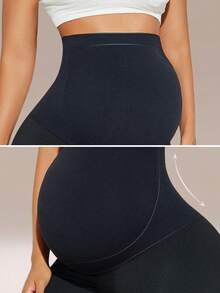 1pc Maternity Solid Color High Waist Slim Fit Long Pants All Season - Black - View 4