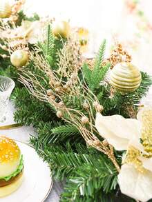 10/5pcs Artificial Glitter Plant Stems With Berries, Sparkling Faux Flower Christmas Tree Decor, Wedding Party, Home Indoor Table, Bedroom Decoration, Christmas Gift, Vine DIY Decoration Accessories, Christmas Tree Christmas Plant Decor - Champagne - View 9