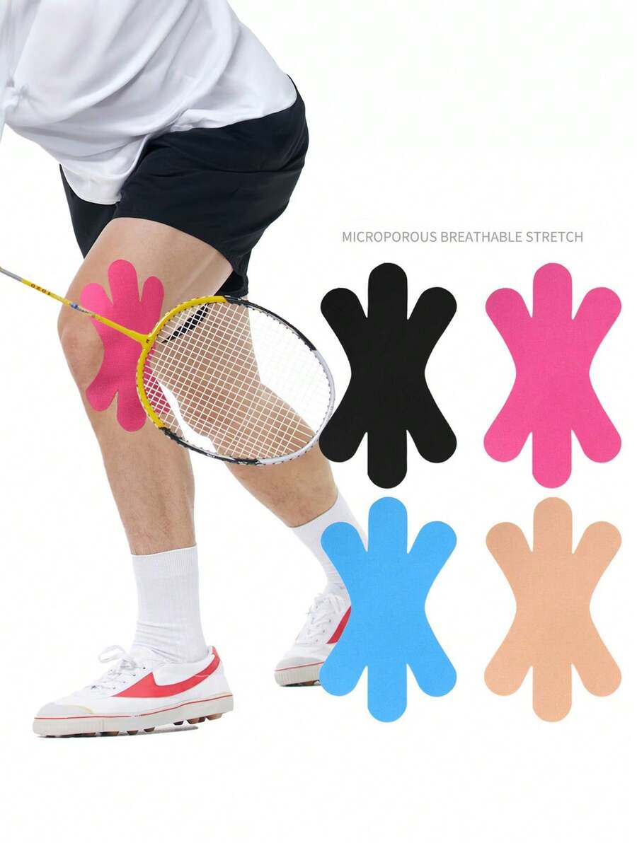 1pc Elastic Knee Support, Pre-Cut Fixed Support, Anti-Friction Sports Fitness Bandage, Muscle Effect Patch, Strap, Muscle Tape, Micro-Perforated Breathable, High Elasticity - Multicolor - View 1
