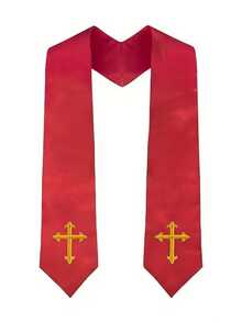 1pc Embroidered Pastor Shawl, White Traditional Church Choir Shawl With Embroidered Cross, Men's Wedding Officiant Pastor Robe Accessory, Halloween Costume Accessory - A - View 9
