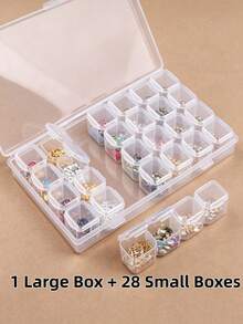 30pcs Multi-Purpose Transparent Plastic Storage Boxes, Mini Transparent Storage Boxes, Including 1 Large Storage Box With Hinged Lid, Rectangular Transparent Craft Storage Boxes, Suitable For Organizing Earrings, Rings, Jewelry, Crafts And Small Items, Stackable Storage Boxes - Clear - View 7