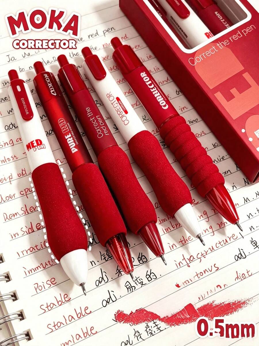 5 buah/kotak pulpen merah netral, pulpen tinta merah tarik 0,5 mm, pulpen kantor berkualitas tinggi, tinta merah cocok untuk guru dalam menilai tugas, menandai poin penting, memberi nilai, dan mengembalikannya ke sekolah, alat tulis yang bagus. - pulpen - View 1