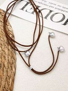 1 pieza Collar gargantilla de cuerda multicapa con forma de corazón, collar corto, collar de capas dulce y fresco, adecuado para uso diario - Corazón - Ver 14