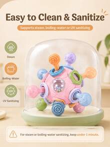 Kids Sensory Ball Toy, Colorful Baby Activity Rattle Ball With Textured Teething Rings, Interactive Educational Learning Toy, Toddler Gift - Multicolor - View 7
