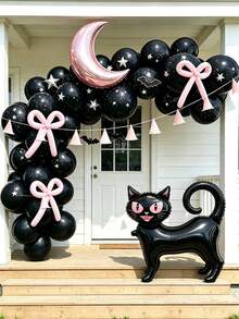 37 pièces Ensemble de ballons rose et noir pour Halloween, chat noir, lune, ballons magiques, ballons en latex noir, fête, fête de fille douce et cool, anniversaire - Multicolore - Voir 4
