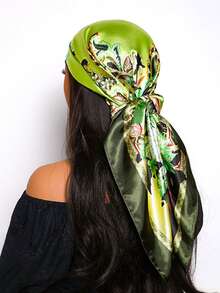 Vintage Pastoral Yellow Floral Paisley Print Satin Square Scarf, Smooth Shiny Faux Silk Fabric, Can Be Used As Beach Headwrap, Suit Necktie, Handbag Strap, Travel Sun Protection Scarf, Seaside Vacation Commute Women's Atmospheric Outfit Accessory, Back To School Season - Multicolor - View 4