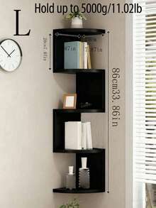 1 Creative Wall-Mounted Corner Shelf, 5-Tier Semicircular Wall Shelf, Wall-Mounted Bookshelf (Lamp Not Included) - Black - View 8
