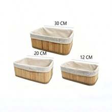 3pcs Woven Storage Baskets With Removable Fabric Liners, Natural Bamboo Rattan Appearance, Kitchen Storage Boxes, Wardrobe Organizer Baskets, Woven Baskets, Multi-Purpose Decorative Storage Boxes, Suitable For Bathroom, Bedroom, Cabinet, Drawer, Wardrobe, Office And More. - View 13