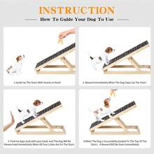 Adjustable Wooden Pet Ramp, Ideal For Medium-Sized Dogs. Portable Folding Ladder With A Striped, Non-Slip Polyester Surface For Accessing Beds And Cars. Includes Two Height Settings And A Non-Slip Ramp. - Pet Supplies. - 28.74" * 13.39" - View 2
