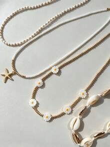 imoli 4pcs Bohemian Style Clover Resin Beaded Starfish Pendant Necklace Set, Suitable For Middle East Ramadan, Beach Party, Gift (Handmade Necklace Customized By Size, Bead Quantity & Size Varies) - Multicolor - View 10