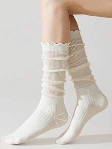 1/5/10Pairs Fall Basic Ruffle Edge Stackable Knee Socks, Preppy Student Long Socks For Boots Back To School - Multicolor - View 4