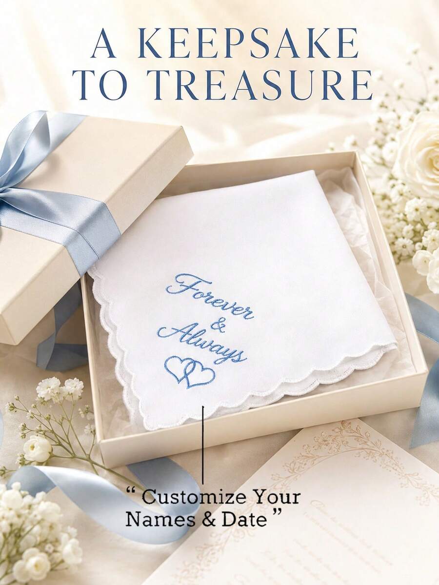 Customized Wedding Handkerchief For Mom, Personalized Linen Handkerchief, Bride's Mother Gift, Touching Wedding Keepsake, Bridesmaid Party Favor, Customized Name And Text Printing, White Lace Handkerchief, Bridesmaid Thank You Gift