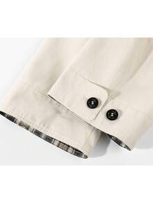 Khaki Vintage Casual Utility Button-Up Jacket, Suitable For Campus, Office, Vacation And Daily Wear In Spring And Autumn - Apricot - View 4