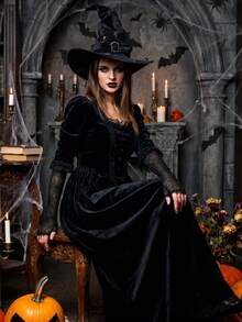 1 par de mangas largas sin dedos de malla de telaraña gótica para mujer, colores negro, naranja y púrpura, guantes de cosplay de bruja de Halloween, accesorios de disfraz de estilo punk oscuro para fiesta, bar, carnaval y atuendo de temática de terror - Guantes de Halloween - Ver 8