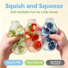 SQUISHY-Fruit Milk Bottle Drift Bottle Squeeze Toy-Realistic Fruit Blueberry Kiwi Strawberry Soda Bottle Edible Play Stress Relief Soft Rubber Bottle Toy - Multicolor - View 2