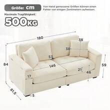180cm Modern 2-Seater Living Room Sofa In Beige With Armrest Storage, Soft Chenille Fabric, Incl. 2 Cozy Cushions And High-Density Foam Padding For Maximum Seating Comfort - Beige - View 3