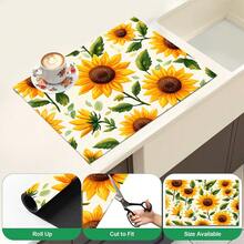 1pc Sunflower Print Kitchen Countertop Mat, Absorbent Quick-Drying Non-Slip Diatom Mud Drain Mat, Coffee Machine Mat, Dish Drying Mat, Country Style Kitchen Decor - Multicolor - View 6