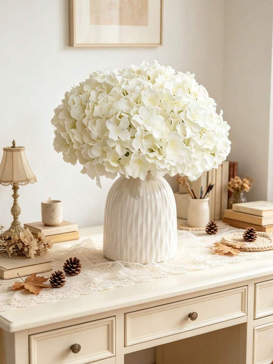 10/20pcs  Artificial Hydrangeas With Stems, Perfect For Home, Wedding, Party Decorations, DIY Floral Arrangements, Gifts For Women, Home Decor, Back-To-School Decorations, And Autumn Decor - White - View 1