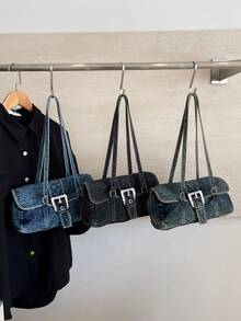 Vintage Denim Fashionable Women's Underarm Bag, Lightweight Comfortable Handbag, Daily Shopping Dating Casual Commute Shoulder Bag - Multicolor - View 4