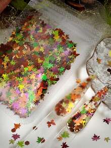 5g Brillantina Maillard de color mixto con forma de hoja de arce irregular para arte de uñas, lentejuelas de hoja de arce vintage de otoño, uñas DIY portátiles para otoño/invierno y Halloween, brillantina para relleno de resina/pegamento de crema - Multicolor - Ver 4