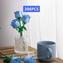 1018pcs DIY Red, Pink, Blue Building Block Roses, Assembled Building Block Flowers, Desktop Decoration Ornaments, Valentine's Day, The Best Gift For Girlfriends (Excluding Vases) - Multicolor - View 14
