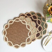 1/2/4/6 Pieces Of Retro Lace Edged Oval Paper Woven Placemats, Anti Slip Breathable Table Mats, Rural Style Home Dining Table Decoration Accessories, Suitable For Kitchen, Home And Party Decoration, With Multiple Colors To Choose From - Multicolor - View 2