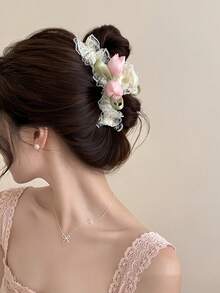 1pc New-Style Women's French-Style Tulip Net Mesh Hairpin To Hold The Hair At The Back Of The Head, Hair Claw Hair Accessory . - Multicolor - View 1