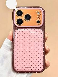可愛時尚櫻桃紅與粉色對比色波點圖案防震手機殼，適用於 iPhone 17 Pro Max、16 Pro Max、17 Pro、15 Pro Max、14 Pro Max、14 Pro、14、13 Pro Max，簡約鏡頭保護防摔 TPU 軟背蓋 - 波點 - 查看 4
