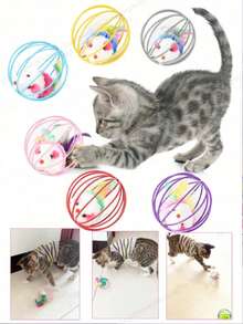 Colorful Cage Mouse Toy Set, Relieve Cat Boredom, Full Of Fun - Interactive Rolling Ball And Mouse Toys, Let Your Cat Have A Great Time. 1/2/5 Random Colors - A - View 1