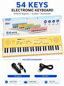54-Key Electronic Keyboard With Microphone, Multi-Function Beginner Keyboard Instrument, Dual Power Supply, Plug-In And Battery Dual Use, Portable Home Performance, Music Practice And Daily Playing Instrument - Multiple Options Available (upgraded Packaging) - View 15