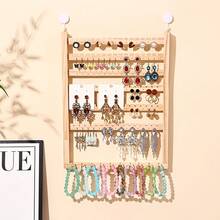 Multifunctional Wooden Wall-Mounted Rack, Jewelry Earring Necklace Storage Display Organizer, Entryway Key Holder Solid Wood Hanging Shelf, No Drilling Required, Farmhouse Rustic Wall Decor For Bedroom Closet Hallway Christmas Gift For Home - Multicolor - View 6