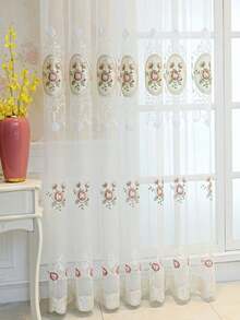 1PC European Country Style Rose Embroidered Sheer Curtain, Grommet Top Embroidered Curtain Modern Minimalist Living Room Bedroom Balcony Bay Window Sheer - Multicolor - View 7