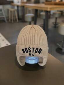 Baby Knitted Ear Protection Hat, Fashionable Letter Print Toddler Hat, Suitable For Autumn And Winter - Multicolor - View 8