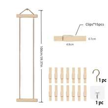 Natural Wood Photo Hanging Rope With Wooden Clips, Multi-Photo Display Rack, No Drilling Required, Space-Saving For Dorm, Bedroom, Desk, And Wall Decoration - A - View 5