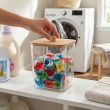 1 Set Laundry Detergent Pods & Liquid Dispenser With Lid, Laundry Room Storage Container, Detergent Refill Organizer - Transparent - View 4