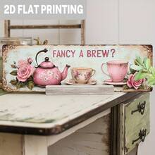 2D Classic Style "Want To Drink Tea?" Sign, Pink Floral Tea Pattern Wall Art, Vintage Wall Decor, Suitable For Kitchen, Restaurant, Cafe, Tea Room, Cafe Decoration Plaque 5X16 Inches (Random Style) - A - View 5