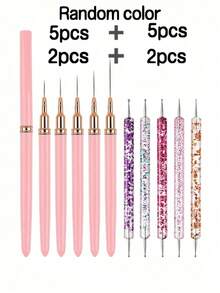10pcs Nail Liner & Dotting Pen 2Sets, Random Color Fine Line Drawing Nail Art Brushes For Line Check Pattern Painting, Professional Manicure Tools For Nail Salon And Back To School DIY Nail Decoration - A - View 14