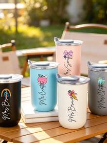 Personalized Teacher Insulated Tumbler, Customized Name Travel Mug, Stainless Steel Iced Coffee Cup - Multicolor - View 6