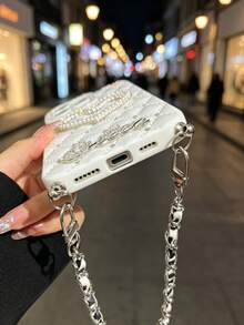 1pc Leopard Print Leather Chain Rhinestone Contact Lens TPU Phone Case Compatible With IPhone/11/11 Pro/11 Pro Max/12/Phone 12 Pro/11 Pro Max/12/12 Pro/12 Pro Max/13/13 Pro/13 Pro Max/14/14 Pro/16 Plus/14 Pro Max/15/15 Pro/15 Plus/15 Pro Max/16/16PRO/16PLUS/165PROMAX/17/17PRO/17Air/17Promax Protective Cover - White - View 6