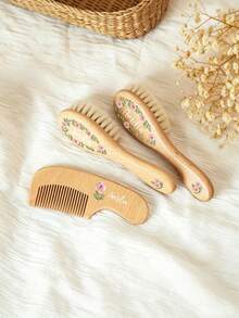 Custom Personalized Wooden Hairbrush Set, Custom Engraved Keepsake, Shower Gift Idea , Unisex Wooden Hair Brush And Comb Set - Multicolor - View 9