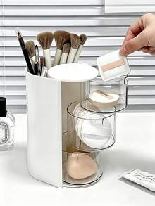 2/3 Layer 180° Rotating Desktop Storage Box, Makeup Brush & Puff Holder, Multi-Layer Egg-Shaped Makeup, Hair Ties, Cosmetics Organizer, Rotating Multi-Layer Transparent Hair Accessory Storage Box, Dust-Proof Plastic Material, Rotating Design, Clear Visibility, Suitable For Back-To-School Storage Needs, Perfect Gift Choice, Back-To-School Essential - View 3