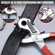 1 pieza de alicates perforadores de cuero sintético de alta resistencia con mango de goma roja para cinturones, proyectos de costura y manualidades. NEKR - 1 - Ver 5