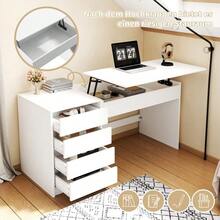 120*50*78–92 Cm, Height-Adjustable Desk With 4 Drawers – White Dressing Table And Computer Desk In One, With Manual Height Adjustment And Hidden Storage, Desk, Dressing Table - 白色 - 查看 8