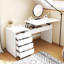 120*50*78–92 Cm, Height-Adjustable Desk With 4 Drawers – White Dressing Table And Computer Desk In One, With Manual Height Adjustment And Hidden Storage, Desk, Dressing Table - 白色 - 查看 5